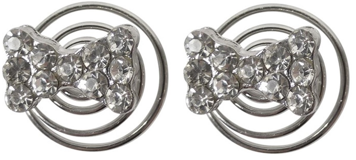 Haarsoires Haarspeld Curlies 1cm - Strik Strass Steentjes - Zilver - Set van 2 - Haarspiralen - Haarversiering voor Opsteekkapsels