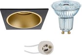 OSRAM - LED Spot Set - Parathom PAR16 930 36D - Prima Minko Pro - GU10 Fitting - Dimbaar - Inbouw Vierkant - Mat Zwart/Goud - 5.5W - Warm Wit 3000K - Verdiept - 90mm