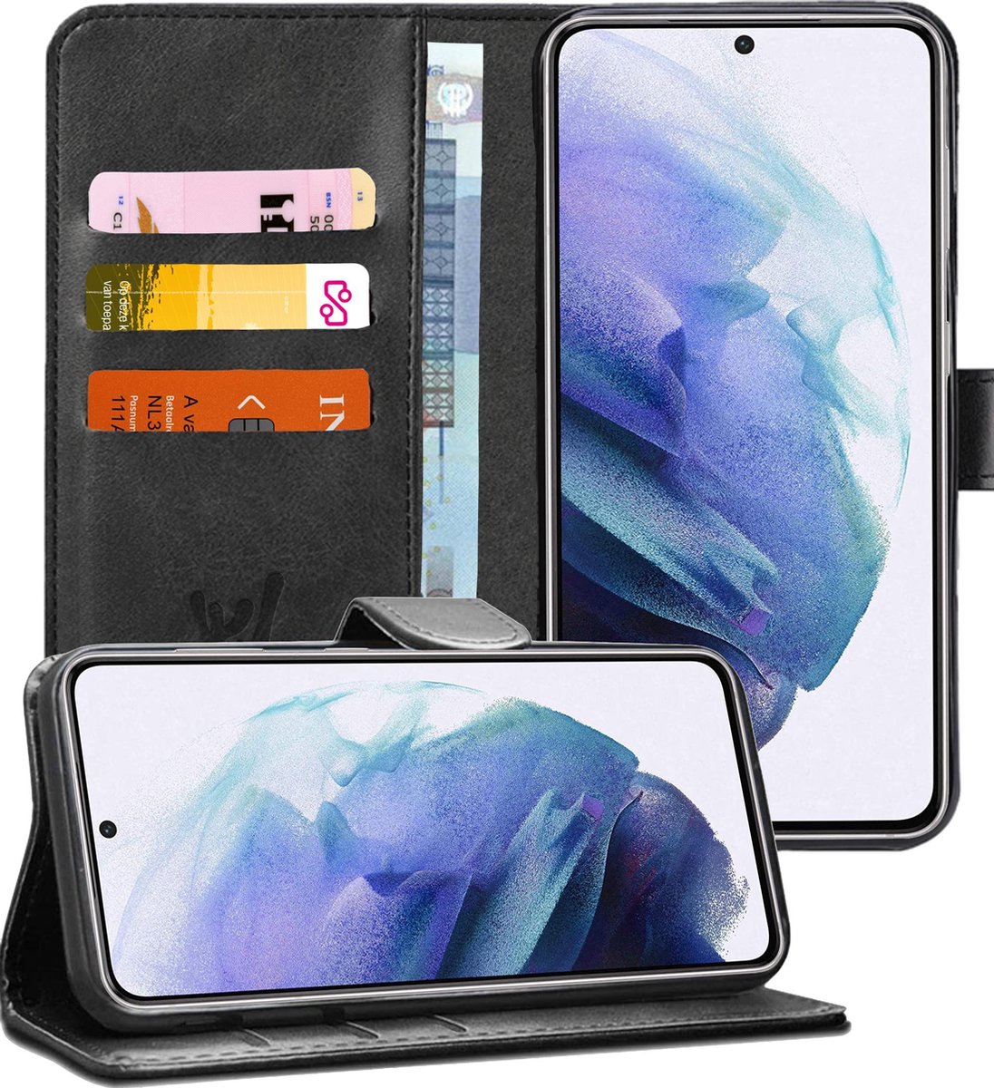 Hoesje geschikt voor Samsung Galaxy S21 Plus - Book Case Kunstleer Pasjeshouder Zwart