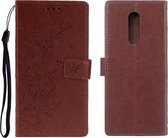 Voor Sony Xperia 1 Plum Blossom Pattern Links en Rechts Flip Leren Case met Beugel & Kaartsleuf & Portemonnee & Lanyard (Bruin)