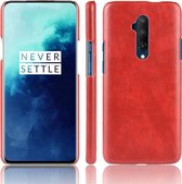 Voor OnePlus 7T Pro Shockproof Litchi Texture PC + PU Case (rood)