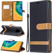 Voor Huawei Mate 30 Pro Kleuraanpassing Denim Textuur Horizontaal Flip Leren Case met Houder & Kaartsleuven & Portemonnee & Lanyard (Zwart)