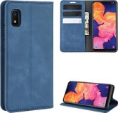 Voor Galaxy A10 Retro-skin Business magnetische zuignap Case met houder & kaartsleuven & portemonnee (donkerblauw)