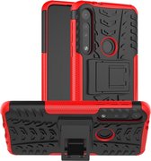 Voor Motorola One Macro Tire Texture Shockproof TPU + PC beschermhoes met houder (rood)