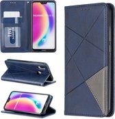 Ruit textuur horizontale flip magnetische lederen tas met houder en kaartsleuven voor Huawei P20 lite / nova 3e (blauw)