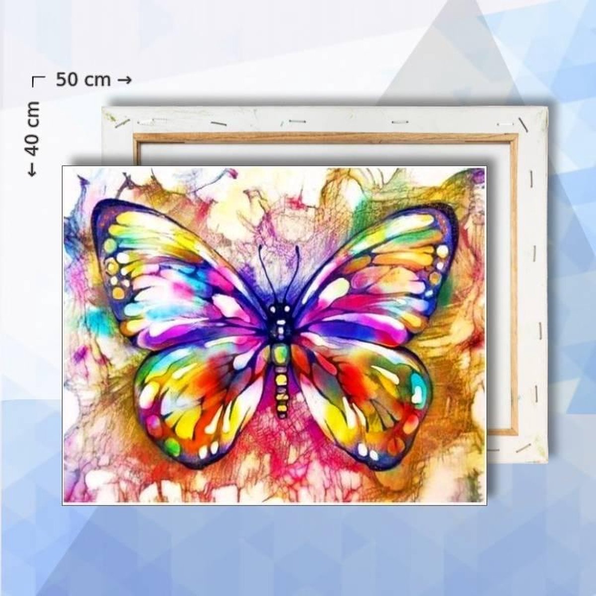 Schilderen op nummer pakket Kleurige vlinder - 40 x 50 cm - met frame