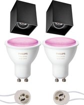 PHILIPS HUE - Opbouwspot Set GU10 - White and Color Ambiance - Bluetooth - Luxino Luxina Pro - Opbouw Vierkant - Mat Zwart - Verdiept - Kantelbaar - 90mm