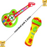 2 stuks - Speelgoedinstrumenten - Cartoon gitaar + microfoon met 12 muzikale instrumenten (incl. batterijen) combi pack