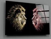 Insigne | Glasschilderij | Facing Lions  | 110x70CM  Gehard glas| Wanddecoratie | Modern | Art  |