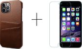 GSMNed – PU Leren Card Case iPhone 12 mini bruin – hoogwaardig leren Card Case bruin – Card Case iPhone 12 mini bruin – Card Case voor iPhone bruin – Pasjeshouder - met 1 x screenp