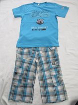 dirkje, kledingset , jongen , tshirt + geruite bermuda , blauw , 5 jaar  , 110