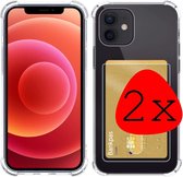Hoes voor iPhone 12 Mini Hoesje Met Pasjeshouder Transparant Card Case Shock - 2 Stuks