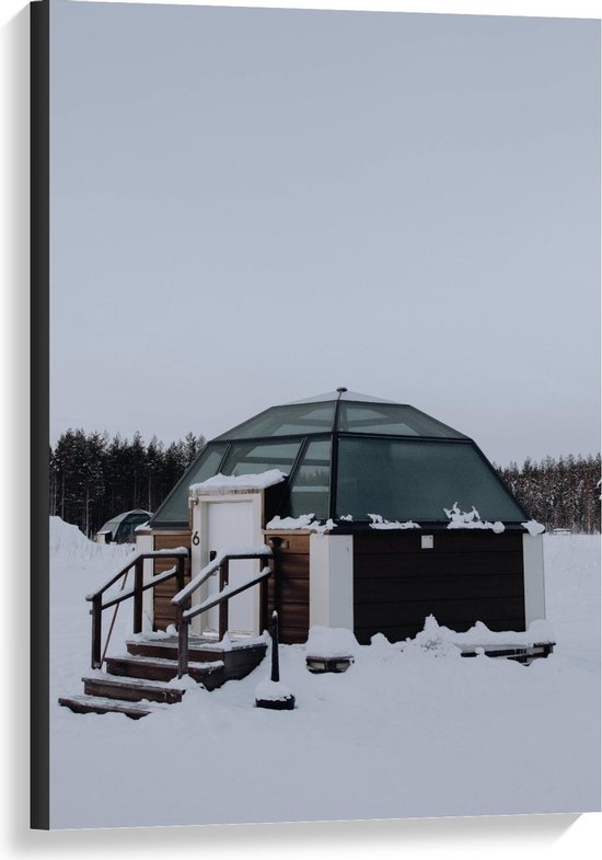 Canvas  - Kleine Glazen Huisjes onder de Sneeuw - 60x90cm Foto op Canvas Schilderij (Wanddecoratie op Canvas)