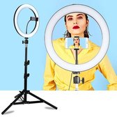 De Los Campos Ringlamp met Statief en Telefoonhouder - Selfie Ring Light Smartphone Houder - LED Ringlight - Ring Lamp 10 Inch - Studiolamp - Verstelbare hoogte & 360 graden draaibaar - 3 lic