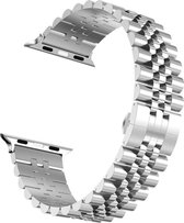 Geschikt voor Apple Watch bandje 38 / 40 / 41 mm - Series 1 2 3 4 5 6 7 8 SE - Smartwatch iWatch horloge band - 38mm 40mm 41mm - Fungus - RVS metaal - Zilver - Vijf schakel