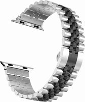 Geschikt voor Apple Watch bandje 38 / 40 / 41 mm - Series 1 2 3 4 5 6 7 8 SE - Smartwatch iWatch horloge band - 38mm 40mm 41mm - Fungus - RVS metaal - Zilver zwart - Vijf schakel