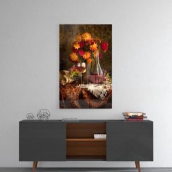 Goblet en Bloemen Glass Schilderij 72x46 cm
