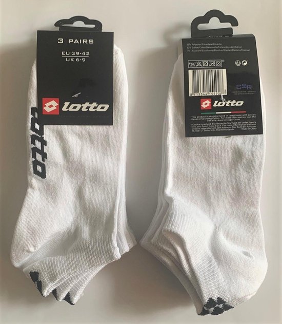 Lotto sneaker sokken, 3 pack, maat 39-42 Wit | bol.com