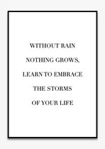 Poster Quotes - Motivatie - Wanddecoratie - WITHOUT RAIN NOTHING GROWS - Positiviteit - Mindset - 4 formaten - De Posterwinkel