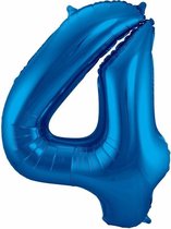 cijferballon 4 blauw, 16 inch 40 cm kindercrea