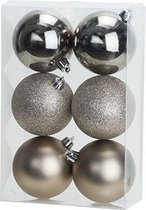 6x stuks kunststof kerstballen champagne 8 cm mat/glans/glitter - Onbreekbare plastic kerstballen - Kerstversiering