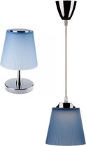 Set van 1x soft dimming LED bureau/tafellamp + 1x LED hanglamp in blauwe afwerking.