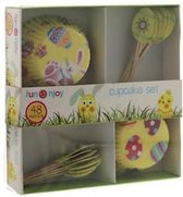 Cupcake Set Voor Pasen - Geel / Groen / Multicolor - Papier / Hout - 48 Delig - Assorti
