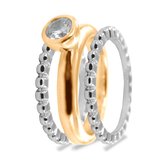 Silventi 943283862-54 Zilveren Ringen - Dames - 3 Ringen - Zirkonia - 6 mm - Bolletjes - Los - Maat 54 - Rhodium - Gold Plated (Verguld / Goud op Zilver)