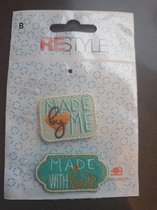 Restyle strijkapplicatie 'made by me & made with love' 2x4 stuks