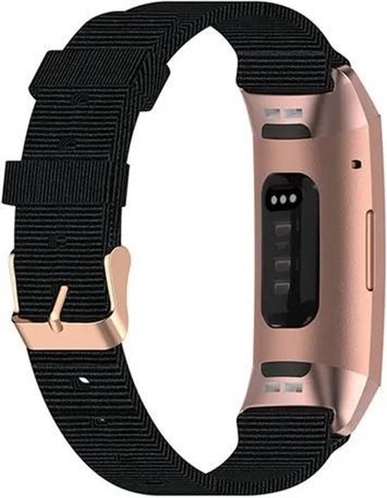Luxe Nylon Armband Voor Fitbit Charge 3/4 Horloge Bandje - Sportband Armband Polsband Strap - Horloge Band - Watchband - Vervang Horlogeband - Zwart