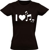 I love music Dames t-shirt | ik hou van muziek | muziek | instrumenten | dj | muzieknoten | zanger  | grappig | cadeau | Zwart