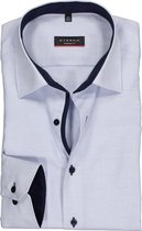 ETERNA modern fit overhemd - mouwlengte 7 - structuur heren overhemd - lichtblauw met wit (donkerblauw contrast) - Strijkvrij - Boordmaat: 39