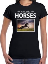 Dieren foto t-shirt Zwart paard - zwart - dames - amazing horses - cadeau shirt Zwarte paarden liefhebber S