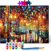 Lichtjes in de regen - Puzzel Schilderen op nummer - Houten puzzel - 500 stukjes - 38x52 cm