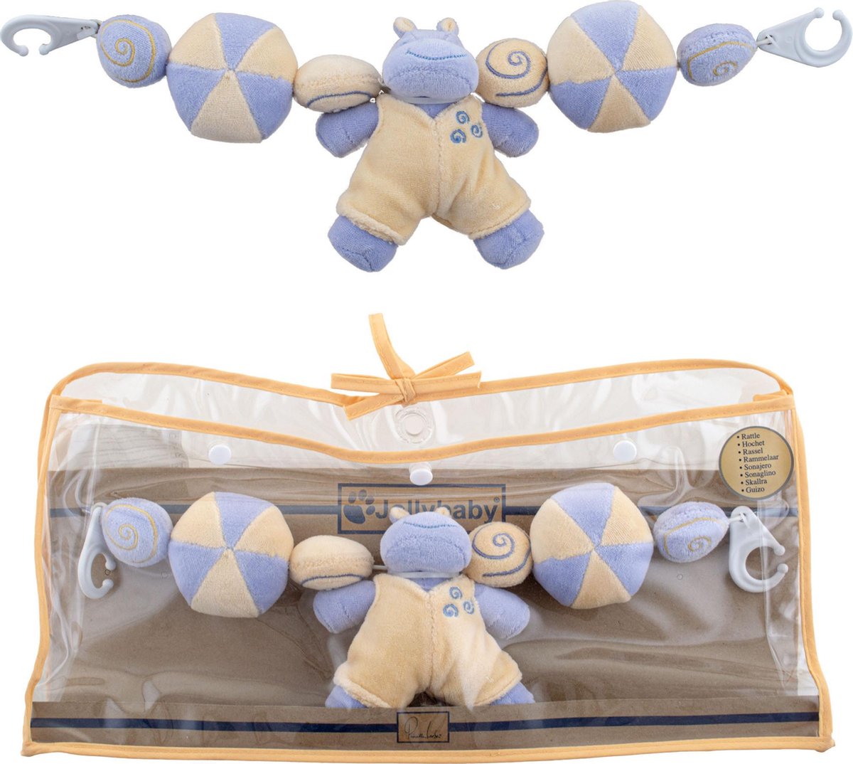 wagenspanner / parkspanner HIPPO met rammelaar - Jolly baby - 40 x 15 cm - SUPERZACHT