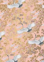 Cadeaupapier Inpakpapier Kraanvogel Oranje- Breedte 30 cm - 200m lang