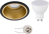 LED Spot Set - Proma Minko Pro - GU10 Fitting - Inbouw Rond - Mat Zwart/Goud - 8W - Natuurlijk Wit 4200K - Verdiept - Ø90mm