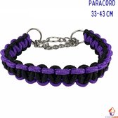 Paracord Halsband Hond Paars & Zwart - Half Slip - Half Check - Anti Trek - Gevlochten - Stevig en Duurzaam - Middelgroot - 33 tot 43 cm