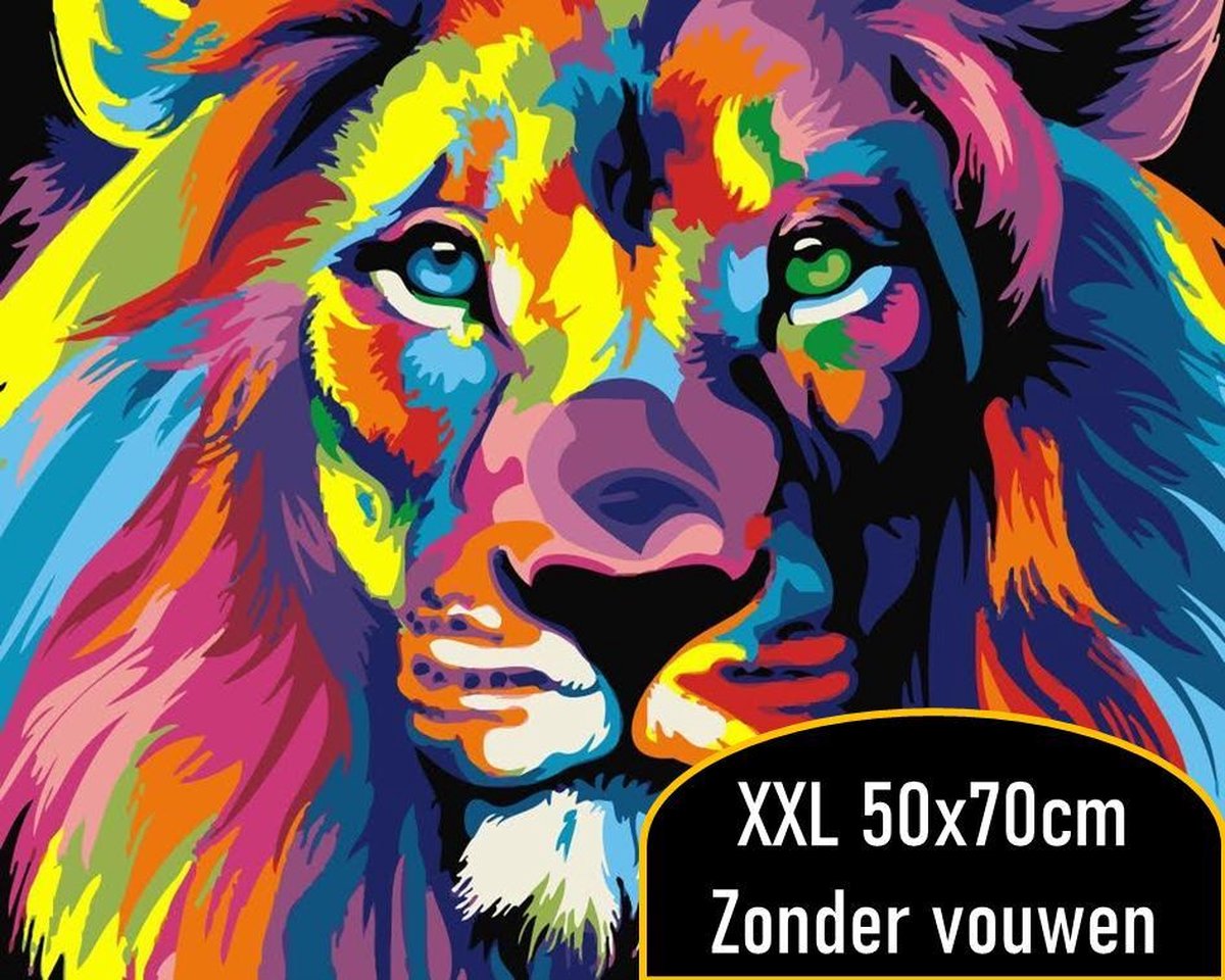 Joeni® Schilderen Op Nummer - 50x70 cm XXL - Dieren: Abstracte Leeuw - Volwassenen