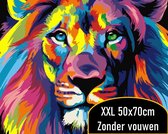Joeni® Schilderen Op Nummer - GROOT 50x70 cm - Abstracte Leeuw - Volwassenen - Zonder Vouwen