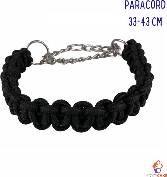 Paracord Halsband Hond Zwart Half Slip Half Check Anti Trek