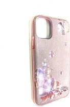 Apple iPhone 11 Hoesje Roze Glitters Stevige Siliconen TPU Case BlingBling met 2x gratis Tempered glass Screenprotector