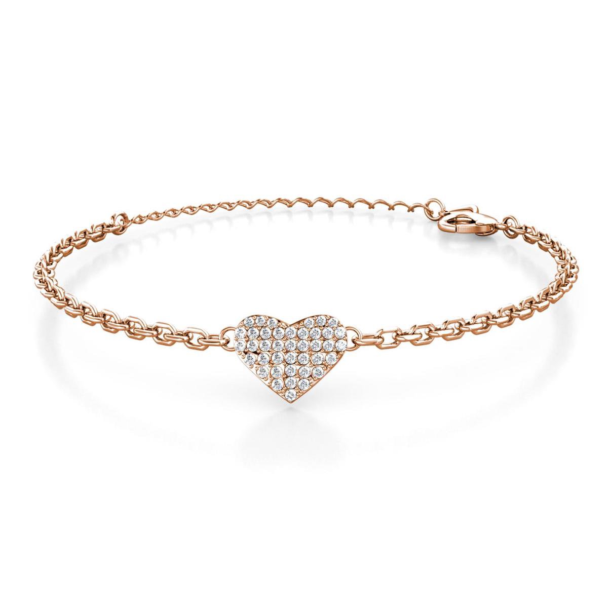 Shoplace Hart armband dames rond met Swarovski kristallen - 18K Rosegoud verguld – Swarovski armband - Cadeauverpakking - 20cm - Rose goud - Valentijn cadeautje voor haar