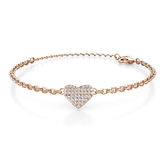 Shoplace Hart armband dames rond met Swarovski kristallen - 18 Karaat Roségoud verguld – Swarovski armband - Cadeau voor vrouw - 20cm - Roségoud