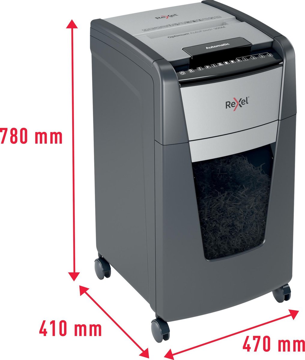 Rexel Optimum AutoFeed+ 300M Fluisterstille Papierversnipperaar - P5 Microsnippers - Automatische Invoer Tot 300 Vel - 60L - Zwart thumbnail 4