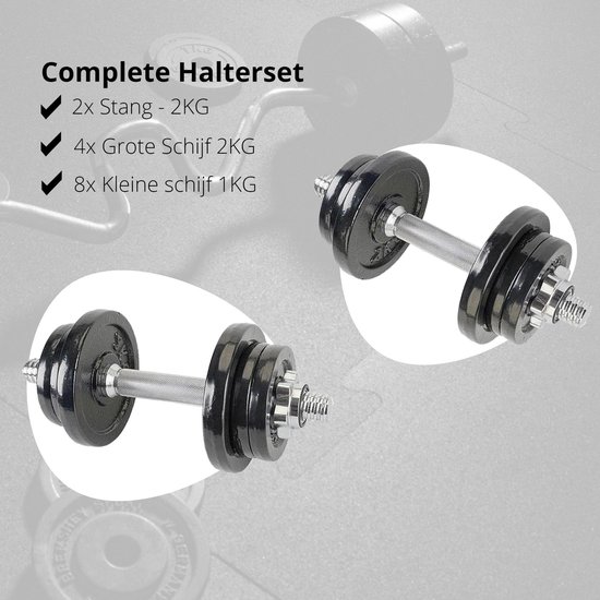 wuuhoo® Dumbbell Set Berti - Halterset van 2 Dumbbells 30mm met Gewichten en Verlengstang, 10-30kg, Plastic Set met Ster Sluiting - Home Fitness Apparatuur 10kg