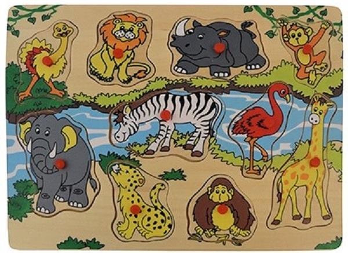 Houten noppen puzzel wilde dieren