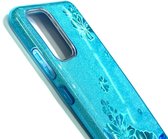 Samsung Galaxy S20 Ultra Hoesje Blauw Glitters Stevige Siliconen TPU Case BlingBling