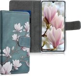 kwmobile telefoonhoesje voor Huawei P30 - Hoesje met pasjeshouder in taupe / wit / blauwgrijs - Magnolia design