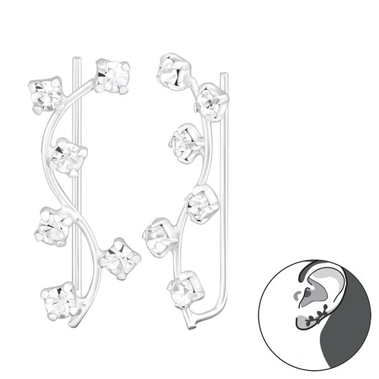 Zilverana | branch oorklimmer | ear cuff | ear climber oorbellen | 6 zirkonia | zilver
